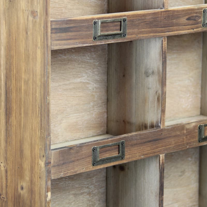 Brown Wooden 9 Cubby Wall Storage Shelf - W: 26.75" x D: 5.75" x H: 22.75"