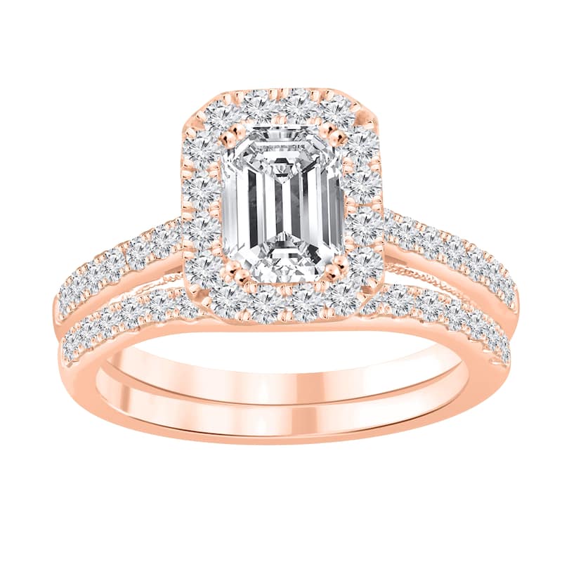 Auriya 1 4/5ctw Emerald-cut Halo Diamond Engagement Ring Set 14k Gold