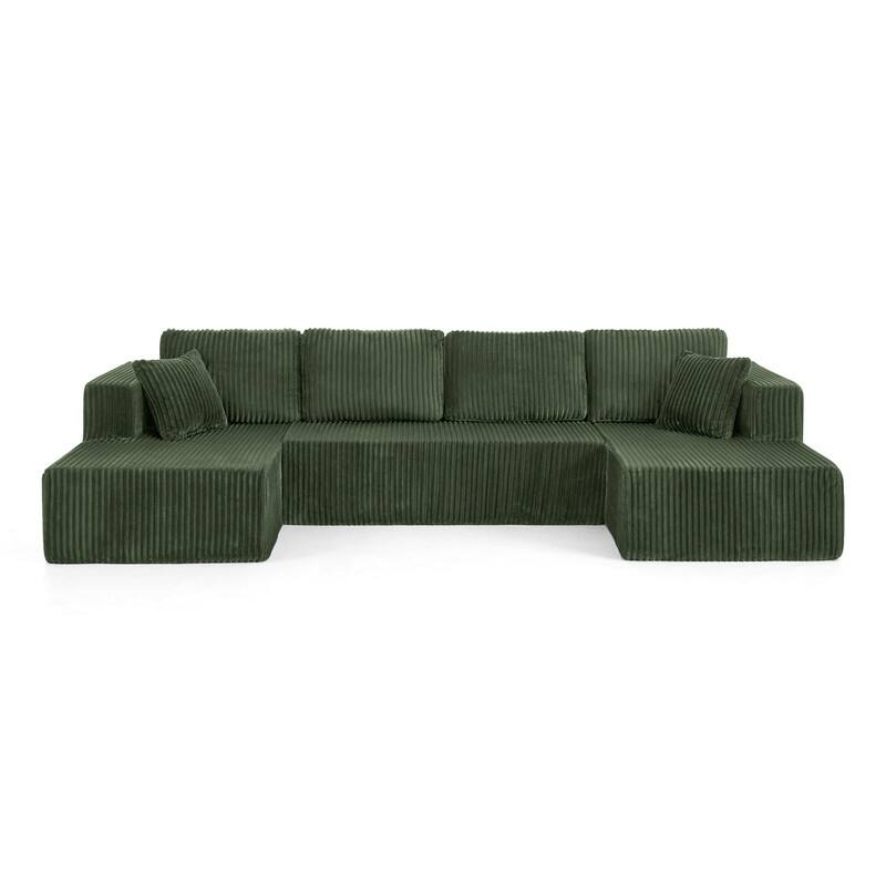 Modular U-Shape Sleeper Sofa, Space-Saving Corduroy Sectional