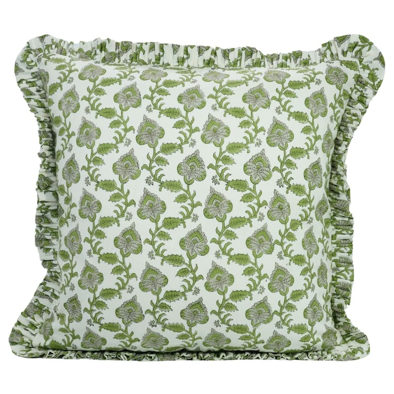Block Print Green Pillow Cover by FABDIVINE-MADHUBALA
