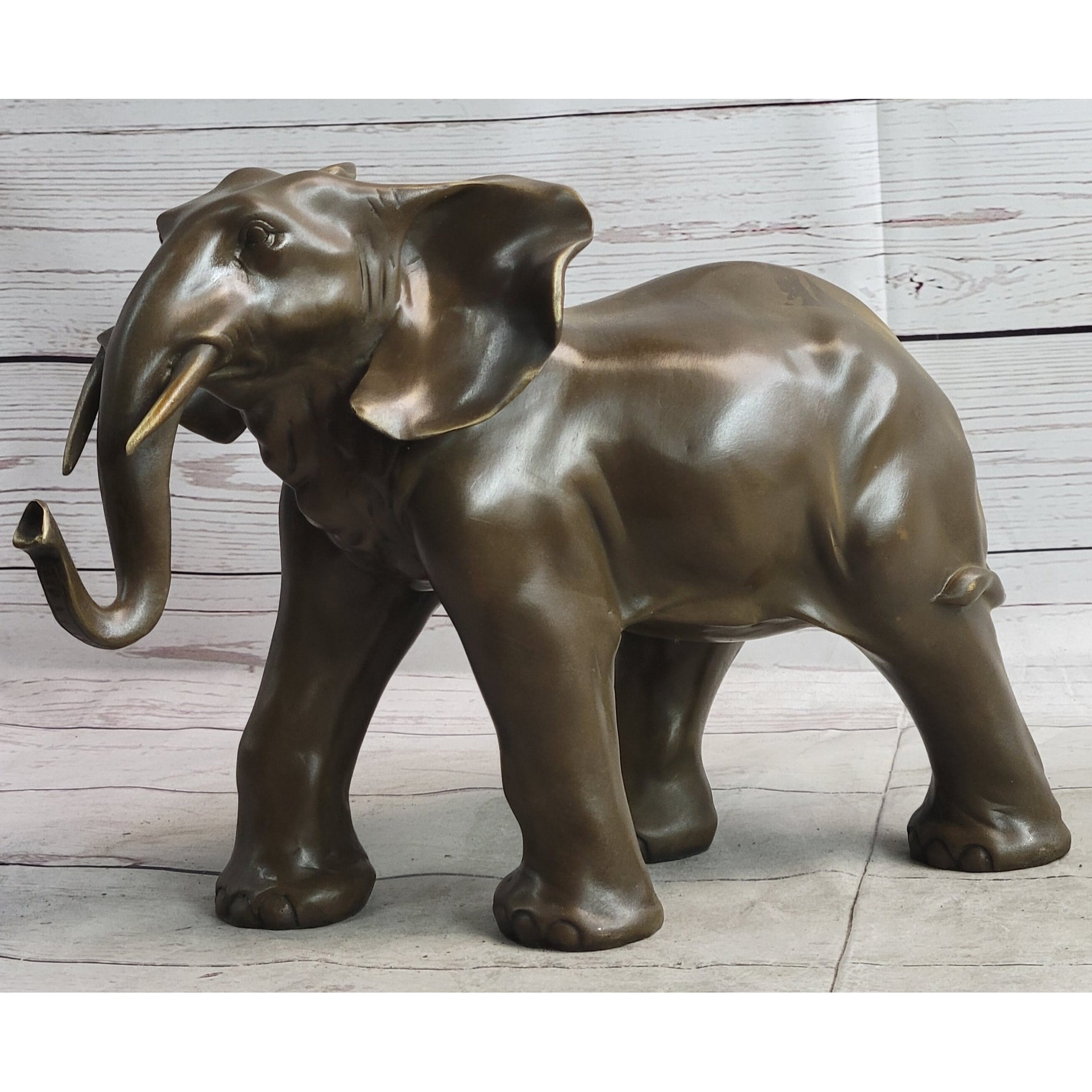 Smooth Imitative Elephant Bronze Metal Figure Sculpture Handmade Art Decor Collectible