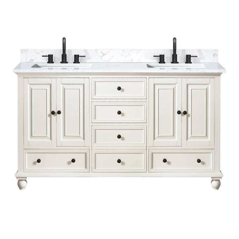 Thompson 60 in. Double Sink Bathroom Vanity with Engineered Stone Top - 61"W x 22"D x 35"H