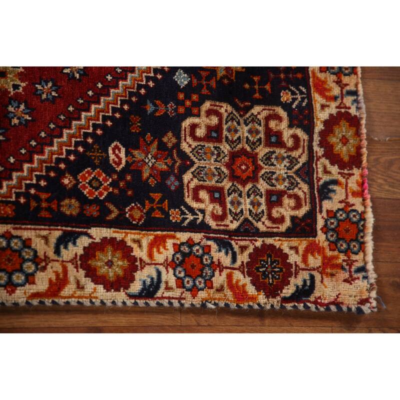 Shiraz Persian Vintage Area Rug Handmade Geometric Red Wool Carpet - 3'2"x 4'10"