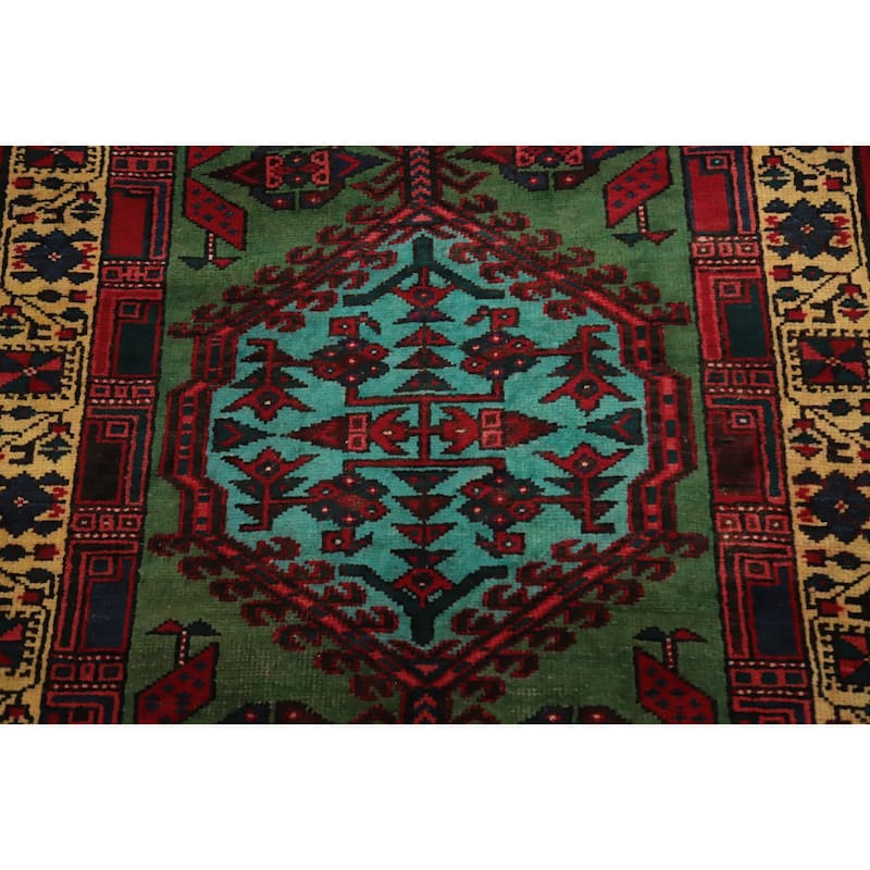 Hand Knotted Oriental 100% Wool Carpet Traditional Geometric Green Ardebil Runner Rug - 11' 2'' X 3' 4''