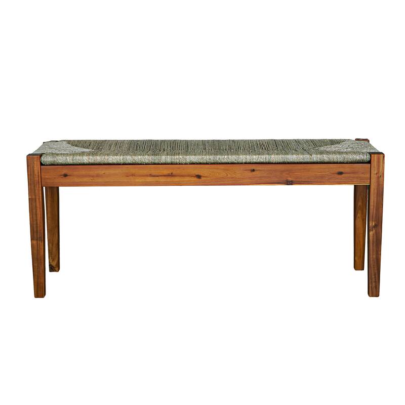 M4HSolid Acacia Wood Bench with Handwoven Natural Seagrass Seat - Brown