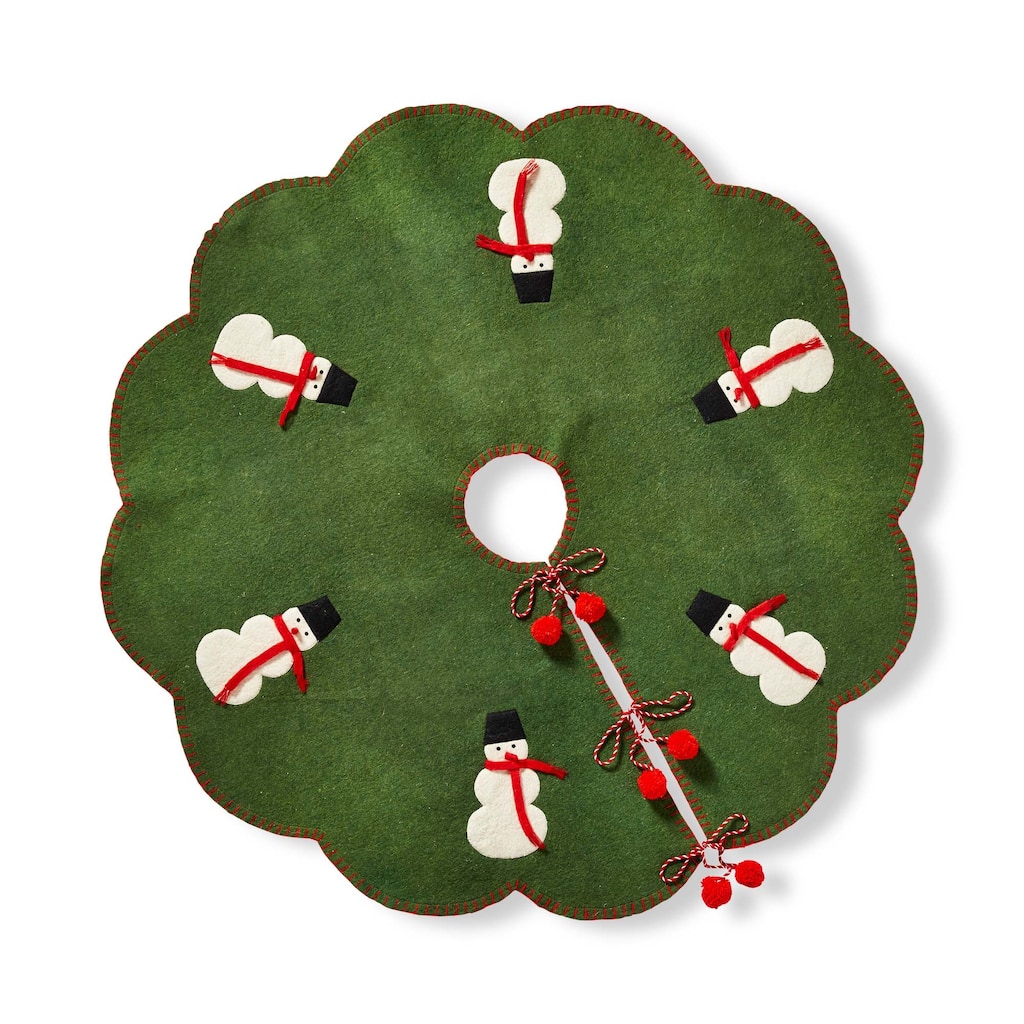 Snowman Tree Skirt - Green Multi Wool Christmas Decor - 52" x 52" - Dry Clean Only - Perfect for Holiday Cheer!