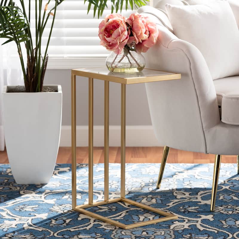Parkin Modern and Contemporary C Shaped End Table with Marble Tabletop