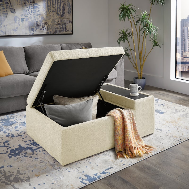 Sebastopol Boucle Fabric Storage Ottoman With Table and Casters by iNSPIRE Q Modern