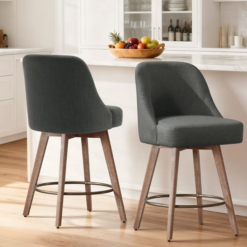 26" Upholstered Counter Height Swivel Bar Stool, Counter Stools with Solid Wood Legs - 39.37"H x 22.44"D x 21.65"W