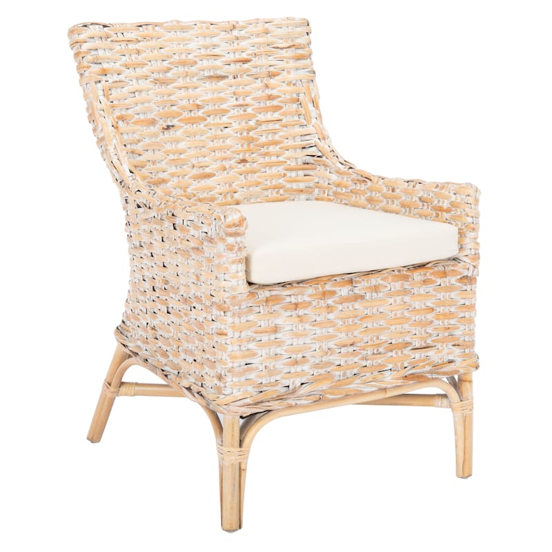 SAFAVIEH Permelia Rattan Accent Chair with Cushion - 24" W x 27.6" L x 35" H - 24Wx28Dx35H