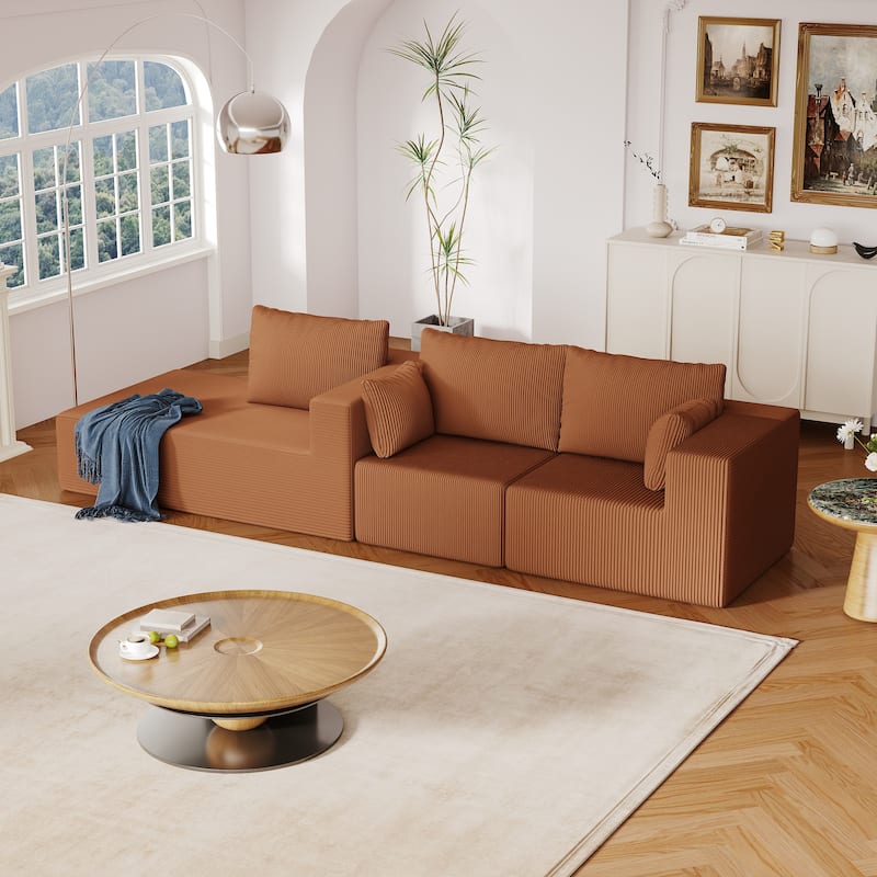 108.3" L Shape Corduroy Modular Cloud Sofa in Reddish Brown