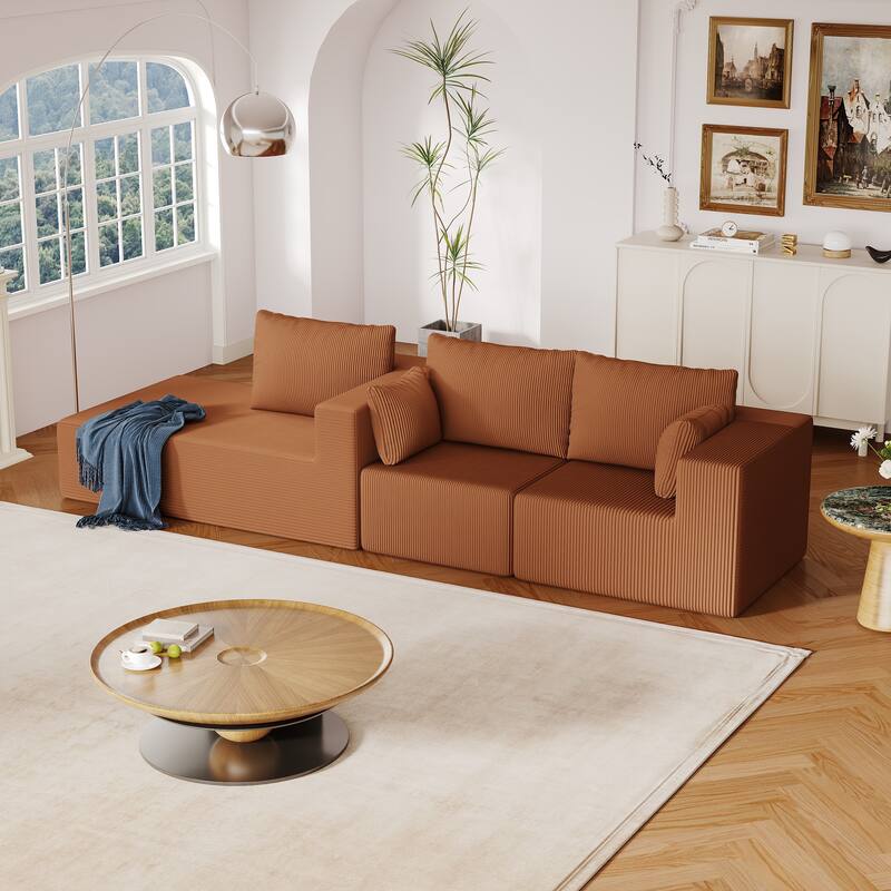 L Shaped Sectional Foam Sofa, Upholstered Corduroy Fabric Sofa, Modular Cloud Couch with Chaise Lounge & Removable Covers