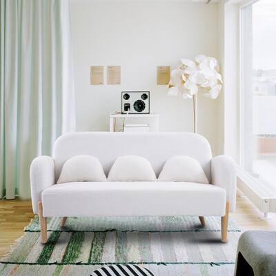 59" New Teddy Sofa, Tufted Back, Solid Wood Legs, Comes with Three Throw Pillows