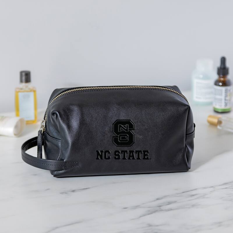 North Carolina State University, Hybrid Leather Lined Toiletry Bag with Handle, Black