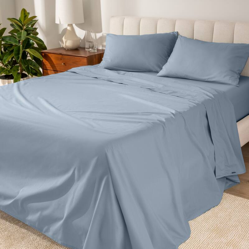 Bare Home Organic Cotton Sheet Set - Crisp Percale Weave - Queen - Dusty Blue