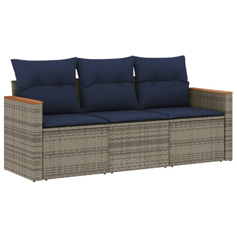 vidaXL Patio Sofa Set with Cushions Outdoor Conversation Furniture Poly Rattan - 21.7x 24.4x 27.2