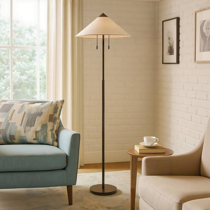 65.4" Modern 2-Light Cone Shade Floor Lamp with Pull Chains - Oil Rubbed Bronze