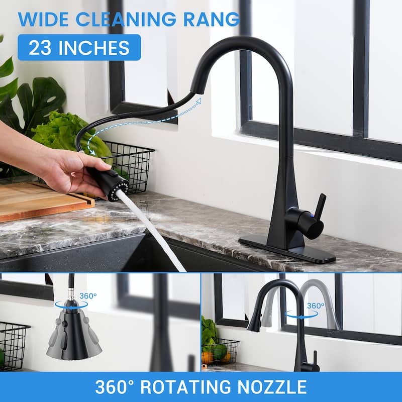 Smart Touchless Dual Sensor Pull Down Kitchen Faucet with Spout Swivel and 3 Function Sprayer