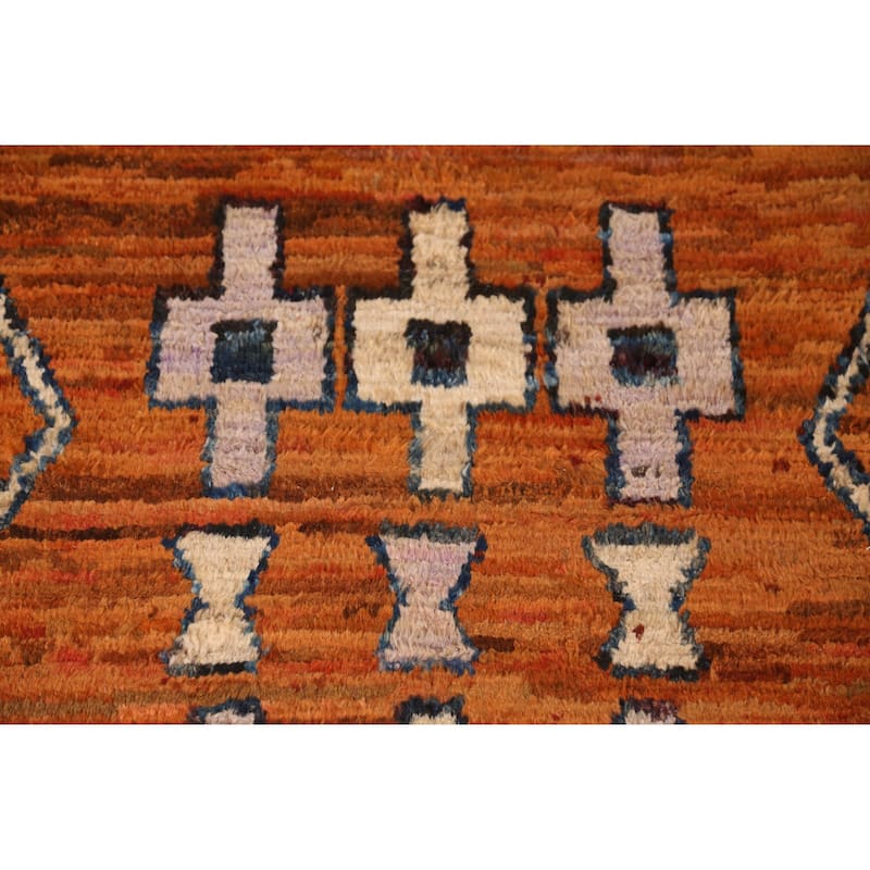 Orange Moroccan Oriental Runner Rug Handmade Tribal Wool Carpet - 2'11" x 9'10"