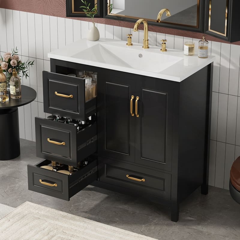 4 Soft-Closing Drawers 36 inch Bathroom Vanity with Sink