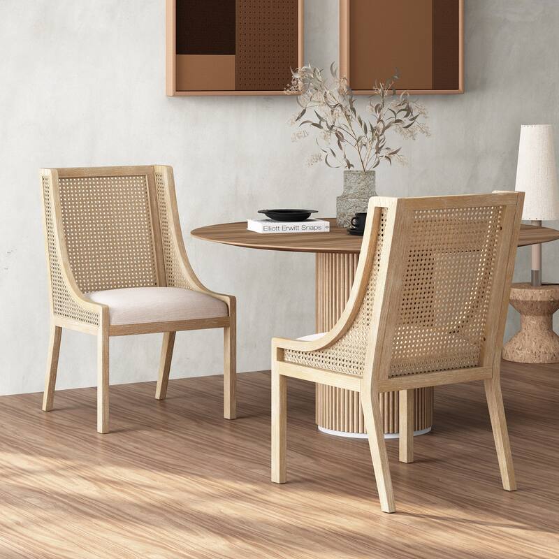 Maurers Cane and Wood Upholstered Dining Chairs (Set of 2) by Christopher Knight Home