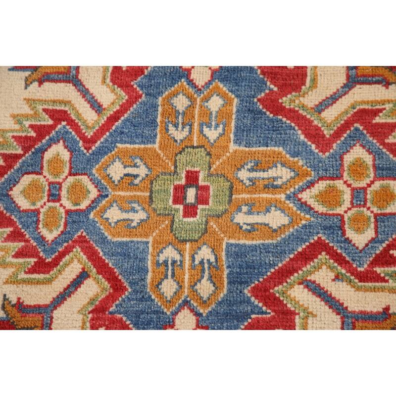 Geometric Kazak Rug Hand-Knotted Bedroom Wool Carpet - 8'11"x 11'8"