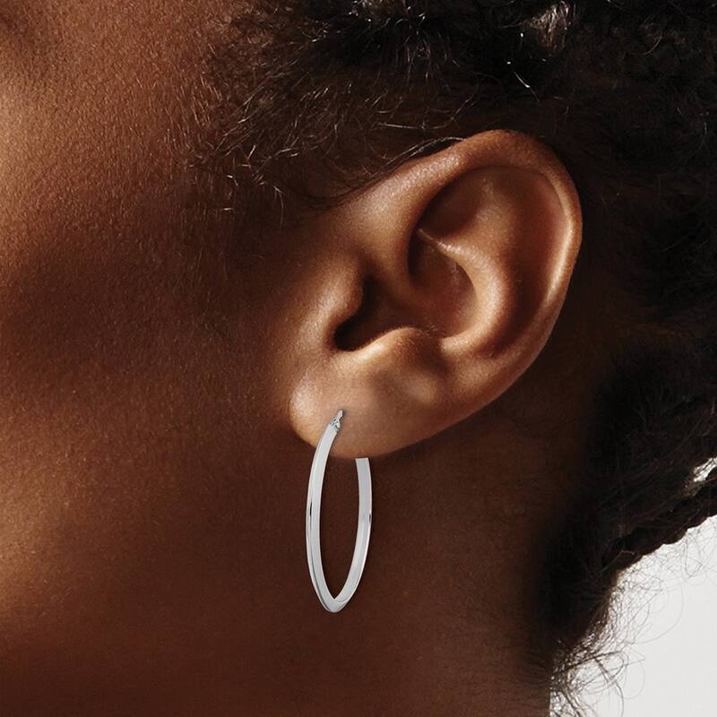 Curata 14k White Gold Polished Hoop Earrings - 32.75x31.75mm