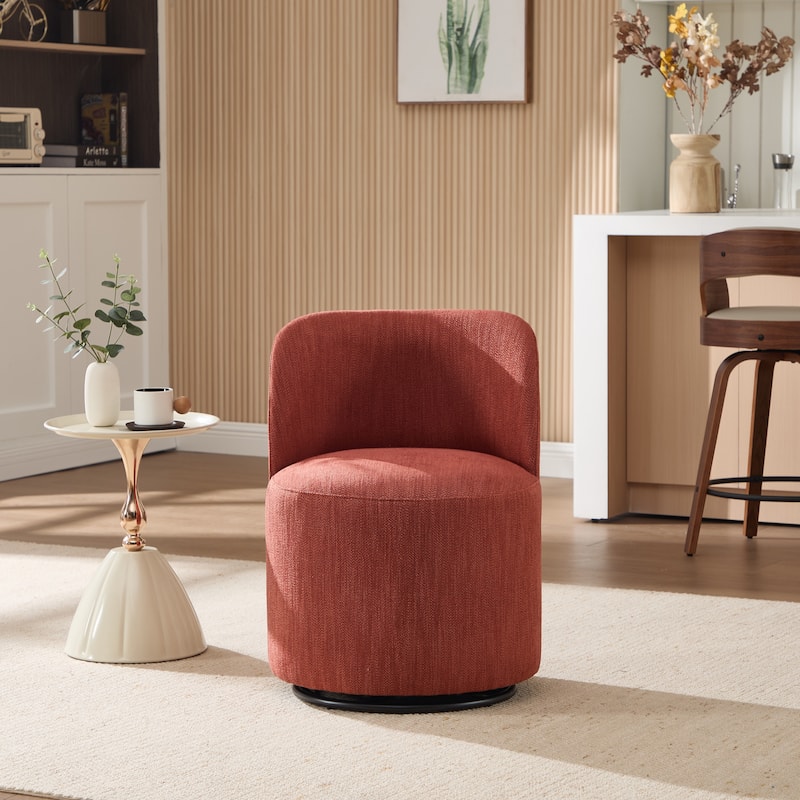 Set Of 1 Upholstered Barrel Chair, Mid Century Modern Round Linen Dining Chair, 360 Degree Swivel Side Chair for Dining Room