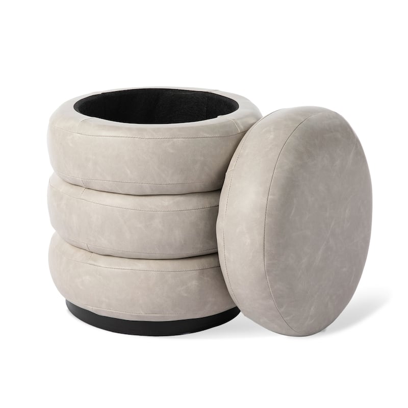 Glitzhome 19.5"H Leather Upholstered Storage Ottoman or Accent Stool - Cool Grey