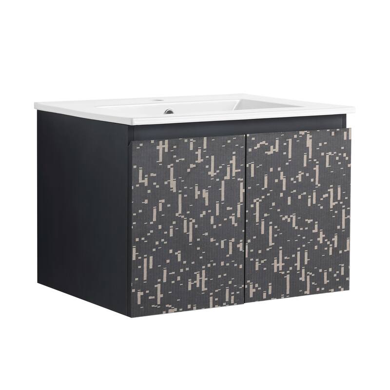 24" Floating Wall-Mounted Bathroom Vanity with Soft-Close Doors, Ceramic Sink, Eco-Friendly Plywood Base