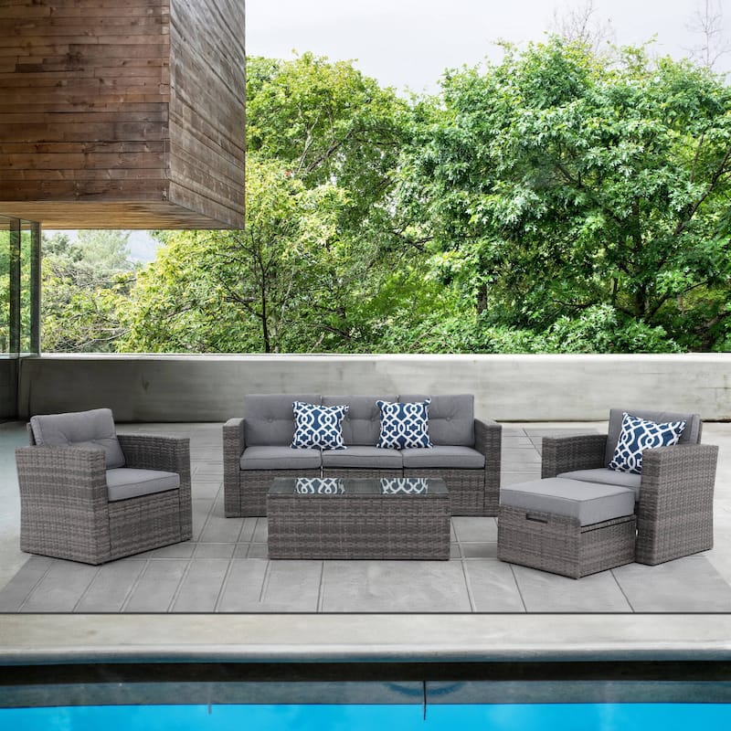 Outdoor 7-Piece Wicker Sectional Sofa Set - Grey