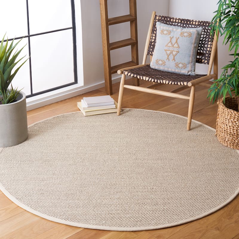 SAFAVIEH Natural Fiber Pacific Casual Border Sisal Rug - 12' Round - Marble/Beige - Round