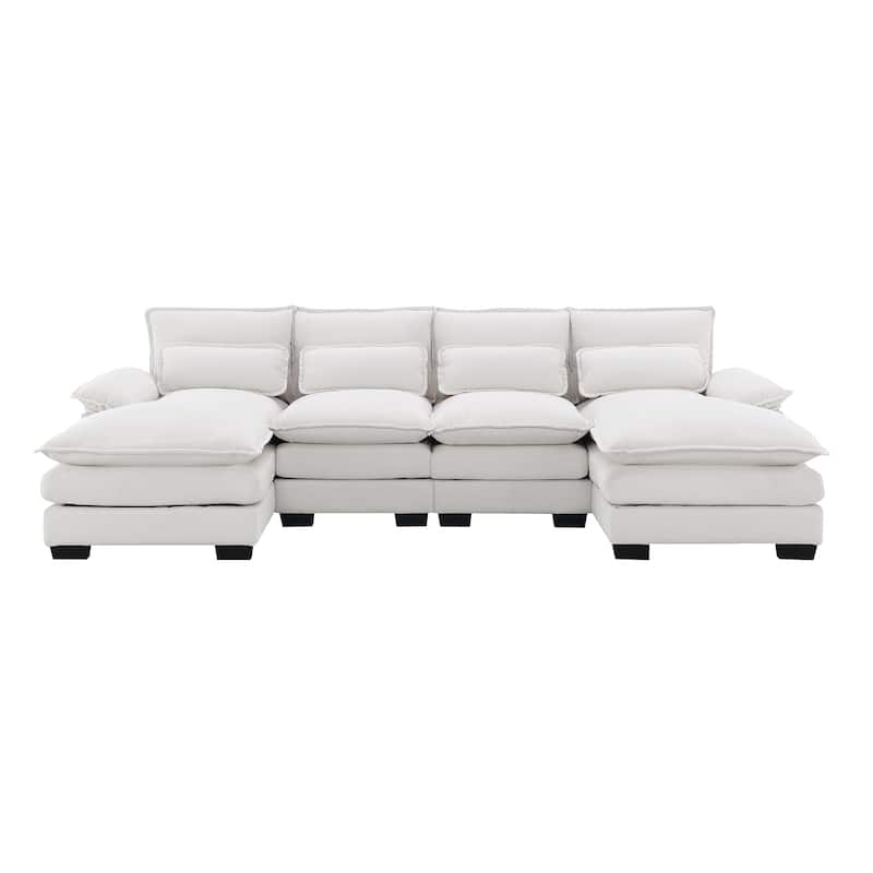 Modern U-shaped Sectional Sofa with Waist Pillows 6-seat Upholstered Symmetrical Sofa Furniture