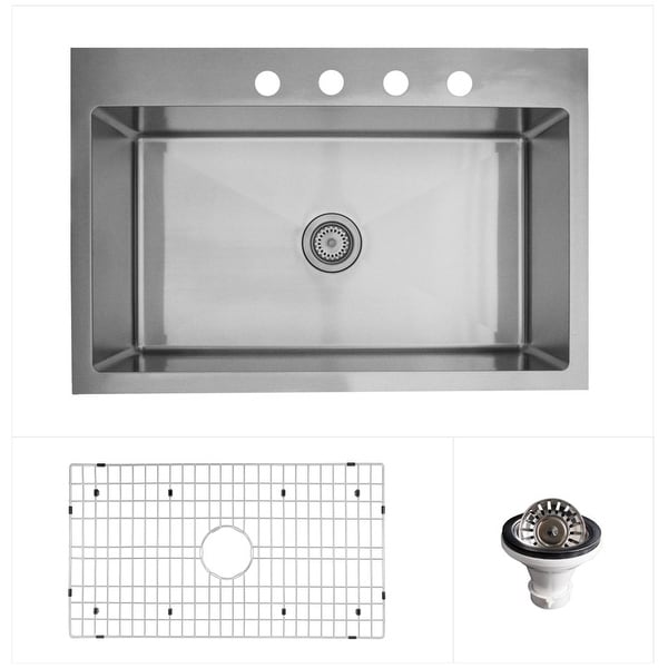 Karran 33" Top Mount Single Bowl Stainless Steel Kitchen Sink Kit. Opens flyout.