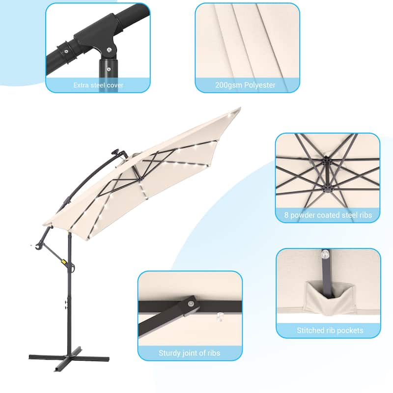 LIVOOSUN Outdoor Patio Umbrella, Square Canopy Offset LED Umbrella