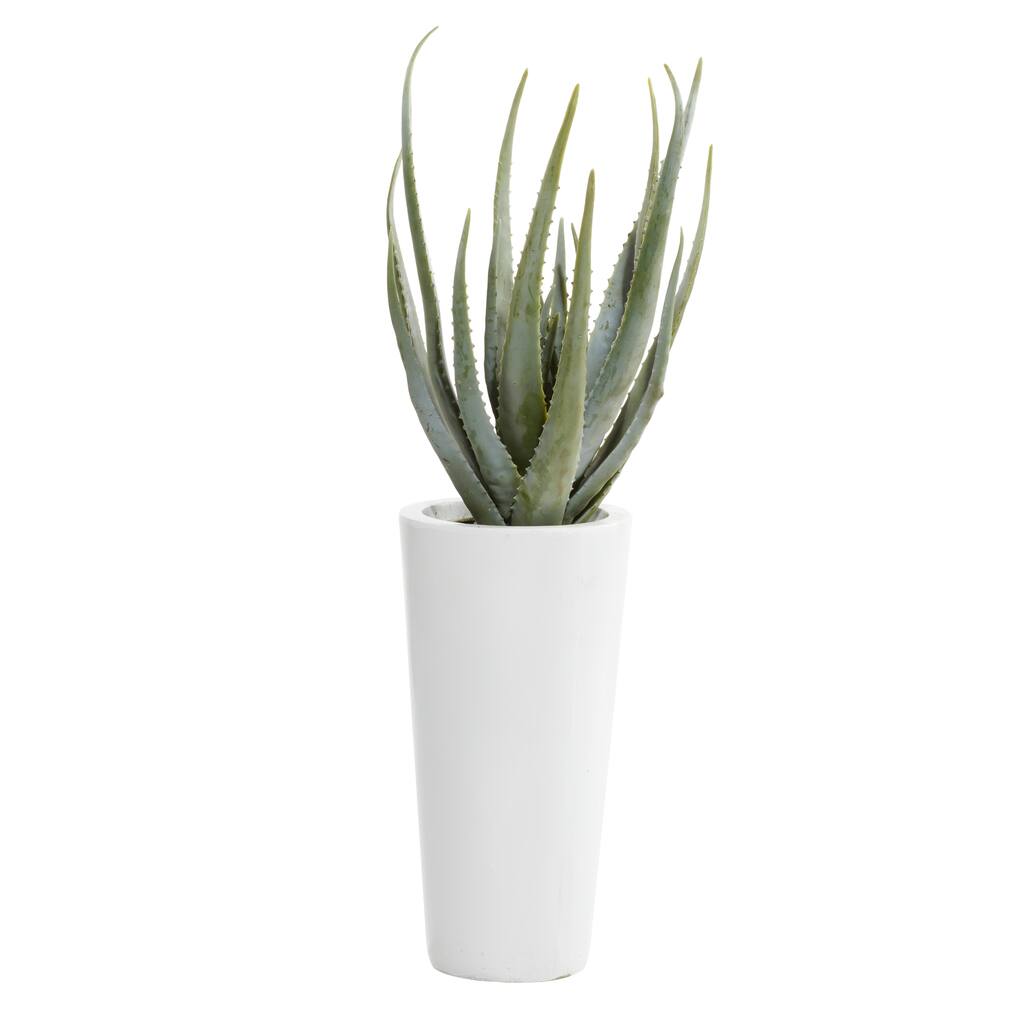 Faux Foliage Aloe Vera Artificial Plant with Realistic Leaves and White Fiberglass Pot - Green - Roche River Decor