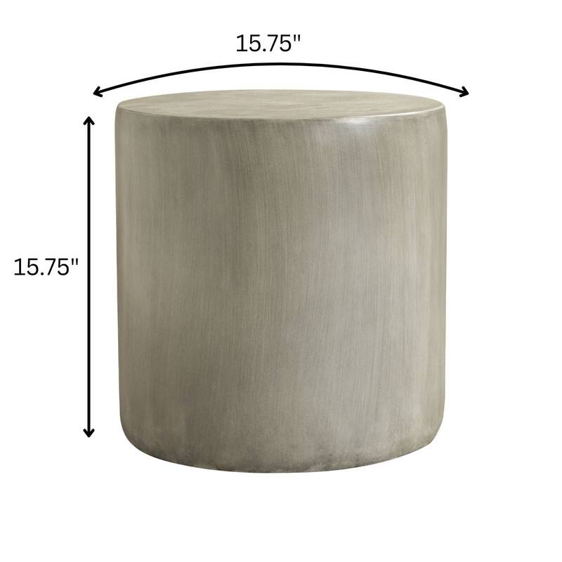 Vintara Modern Cylindrical Round Fiberstone Side Table with Brushed Finish for Living Rooms, Bedrooms, Patios, Balconies