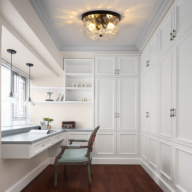 2-Light Flush Mount Ceiling Light with Water Ripple Glass