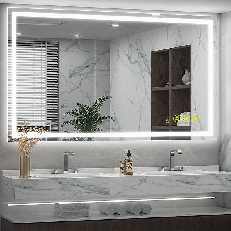 GlareGuard 36x55" Rectangular Anti-Fog Dimmable Backlit LED Bathroom Vanity Mirror - Clear