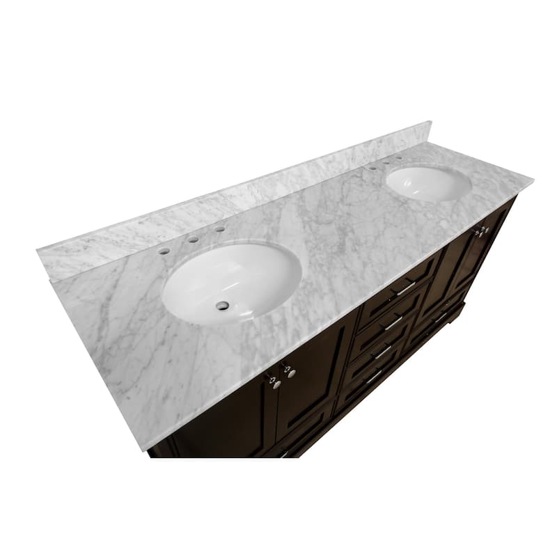 KitchenBathCollection Harper 72" Double Bathroom Vanity with Carrara Marble Top
