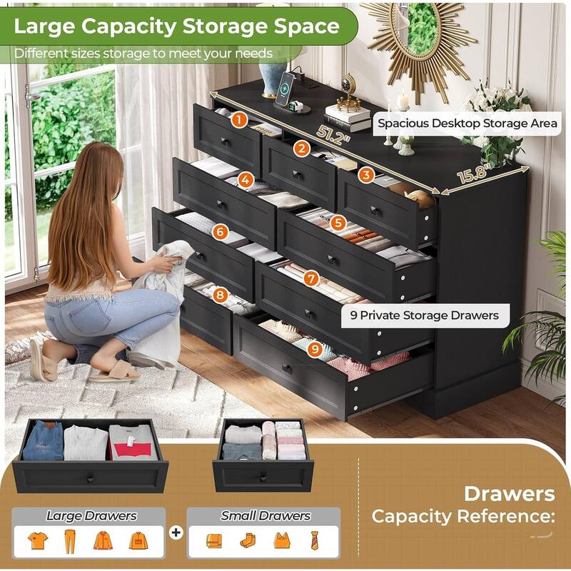Bedroom Dresser Charging Station Storage Drawers Chest of Drawers