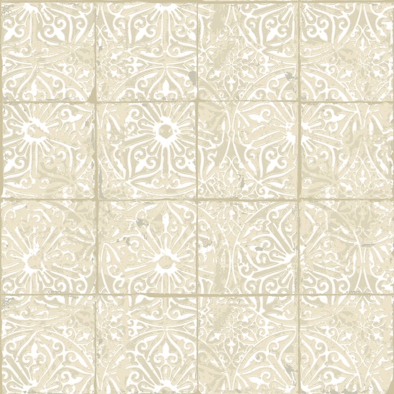 NuWallpaper Cream Provincial Tile Peel and Stick Wallpaper
