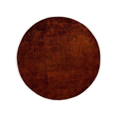 Overton Hand Knotted Wool Vintage Inspired Modern Contemporary Overdyed Brown Round Area Rug - 6' 1" x 6' 1"