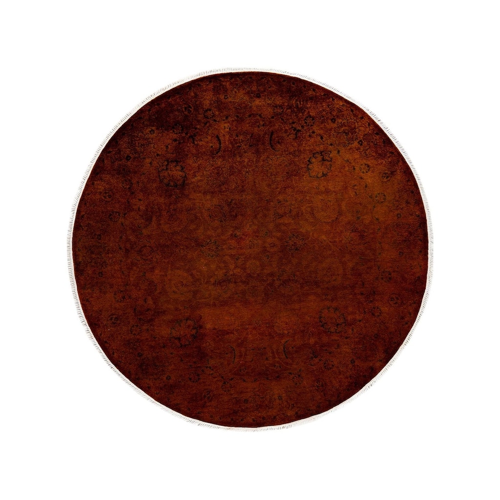 Overton Hand Knotted Wool Vintage Inspired Modern Contemporary Overdyed Brown Round Area Rug - 6' 1" x 6' 1"