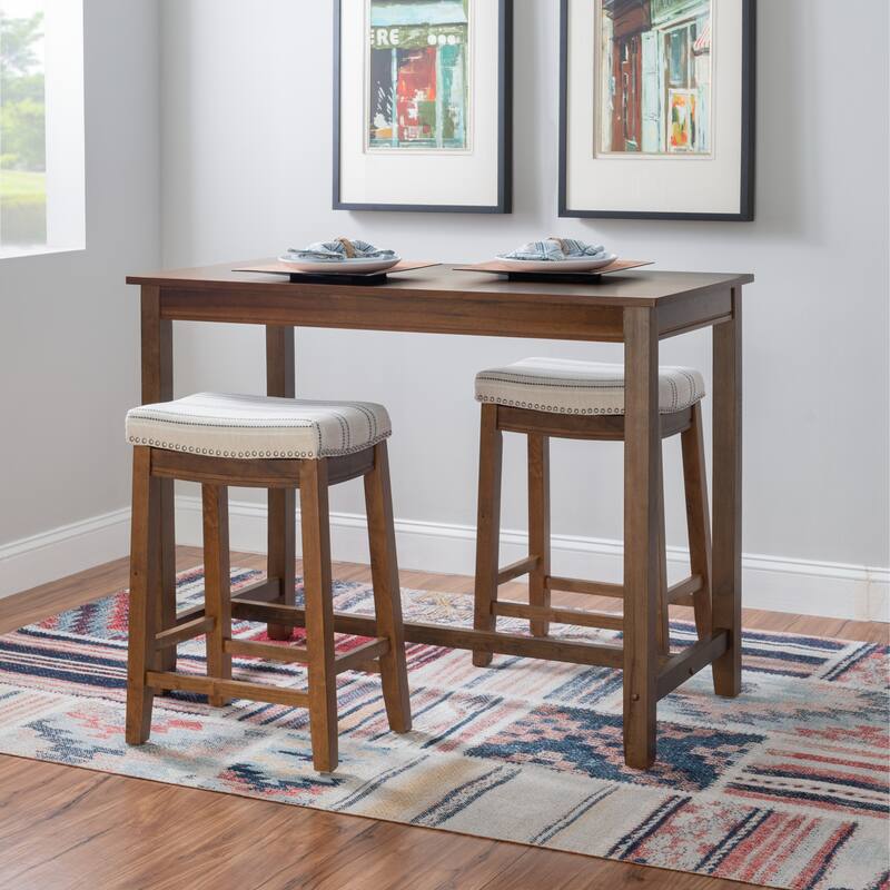 3-Piece Counter Table and Stools - 47.25" - Brown and Beige