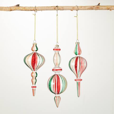 Red Green Striped Finial - Set of 3