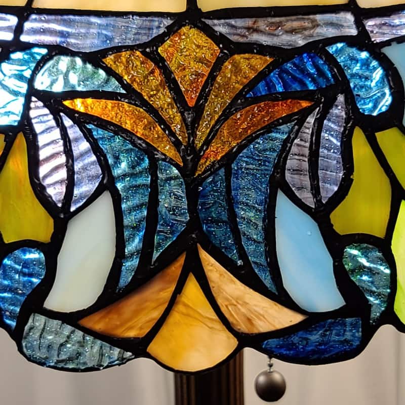 HomeRoots 23" Stained Glass Two Light Jeweled Floral Accent Table Lamp - 21 x 23 x 12