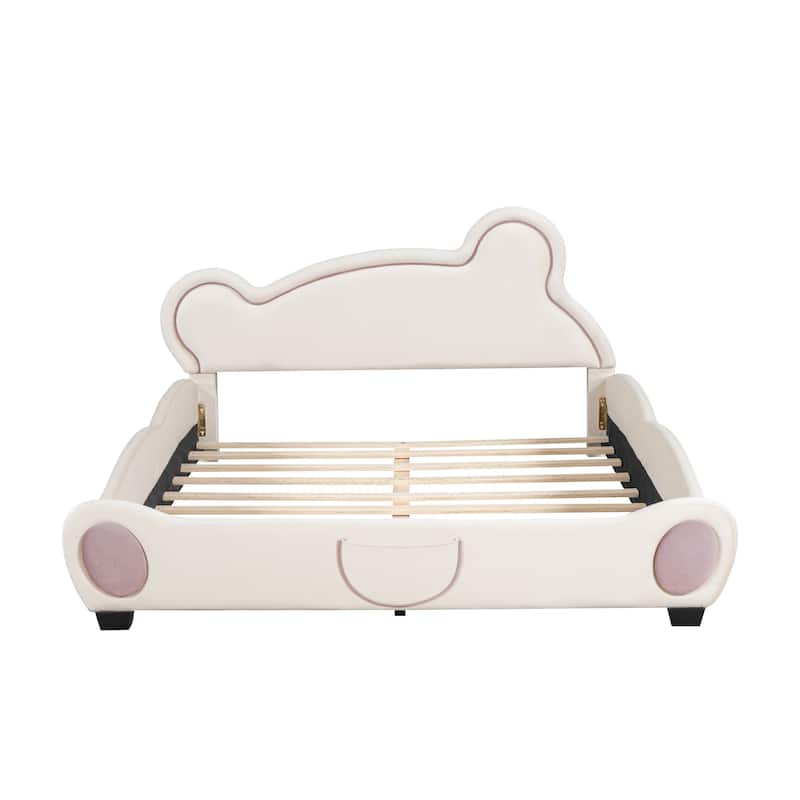 Kids Upholstered Platform Bed with Headboard Wooden Bed, Velvet