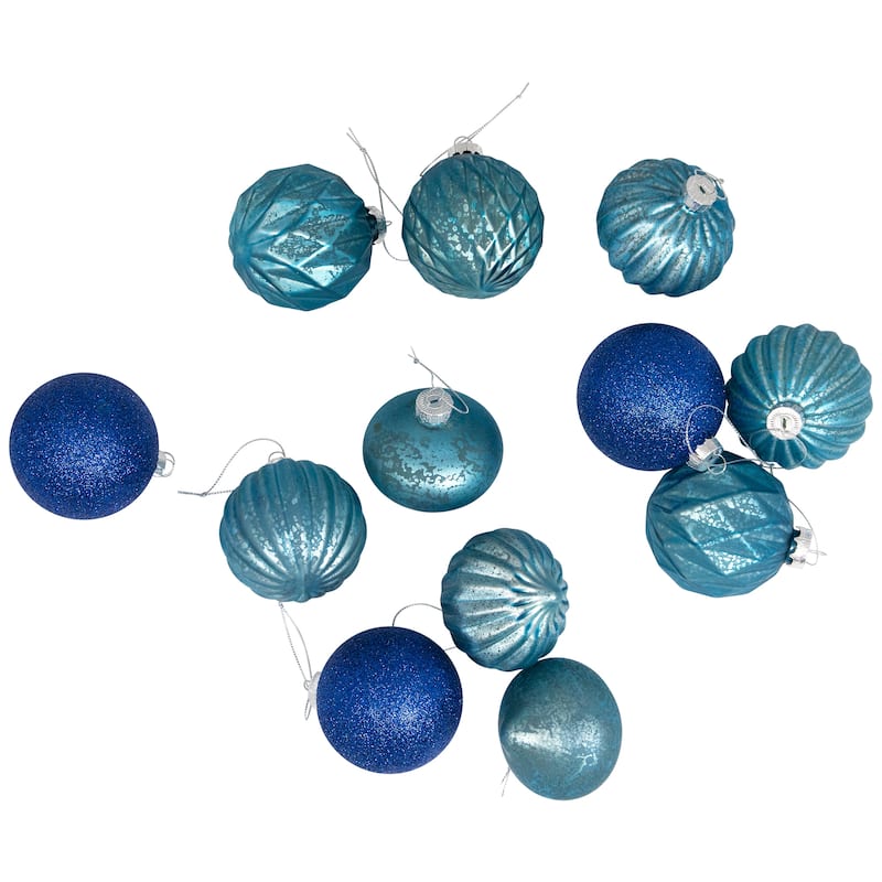 Onion and Glass Ball Christmas Ornaments - 3.25" - Royal Blue - Set of 12