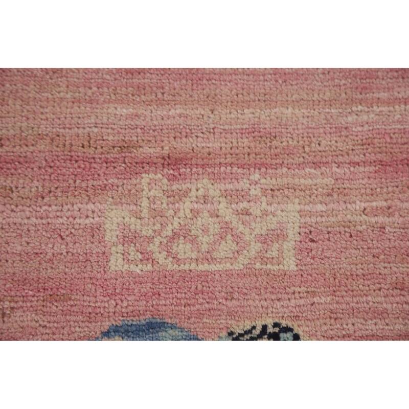 Pink Floral Oushak Vegetable Dye Runner Rug Hand-knotted Wool Carpet - 3'5"x 11'7"